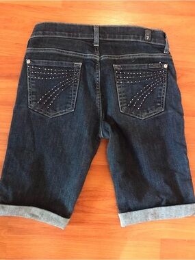 7 For All Mankind Dark Indigo Denim Shorts with Cuffed Hem